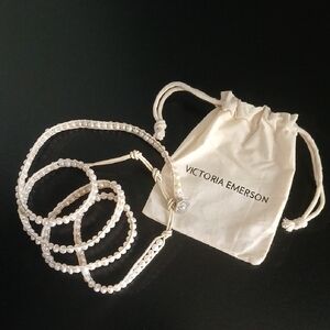 Victoria Emerson 32"-36" Natural Cream Colored Leather & Pearls Wrap Bracelet